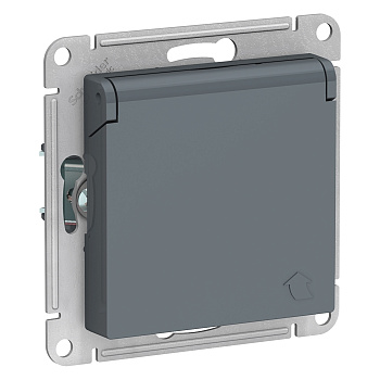 ATLASDESIGN Механизм розетки без лицевой панели СУ 1-м. с з/з, со шторками, с крышкой 16А грифель IP20 Schneider Electric