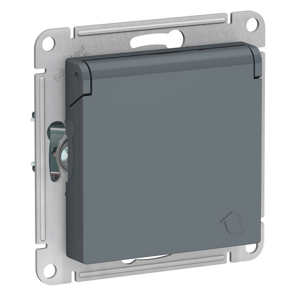 ATLASDESIGN Механизм розетки без лицевой панели СУ 1-м. с з/з, со шторками, с крышкой 16А грифель IP20 Schneider Electric