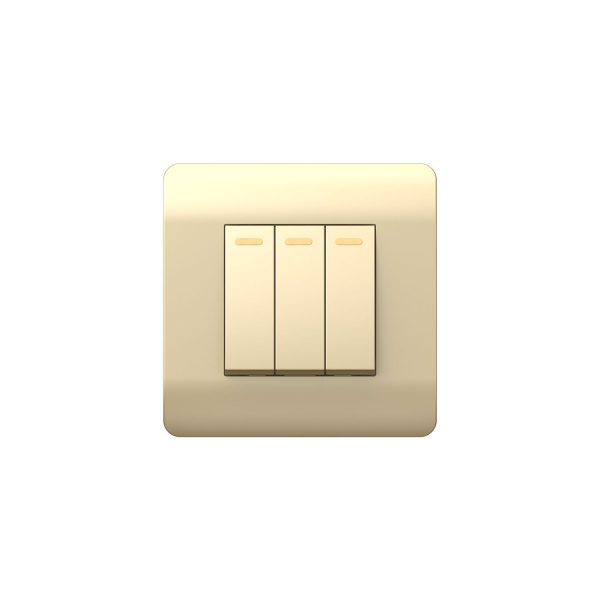 Переключатель 3-клавишный с подсветкой, 10А, шампань NEW3-E CHINT