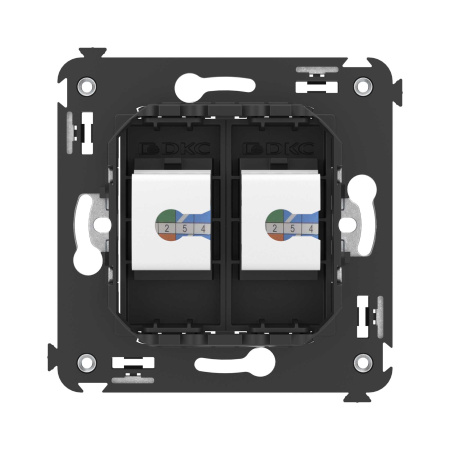 Компьютерная розетка RJ-45 без шторки в стену, кат.5е двойная, "Avanti", "Черный матовый" DKC