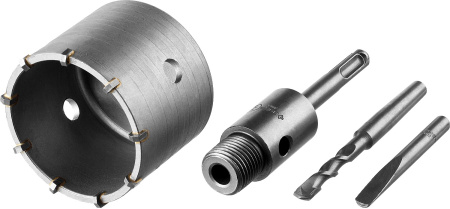 Коронка буровая, коническая посадка центрирующего сверла, SDS-Plus хвостовик, в сборе, 73мм ЗУБР