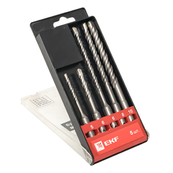 Набор буров по бетону SDS-plus (5/110, 6/110, 6/160, 8/160, 10/160) 2 резца 4S спираль Master EKF