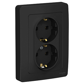 BLANCA С/У РОЗЕТКА двойная с заземлением без шторок, 16А, 250В, АНТРАЦИТ Systeme Electric