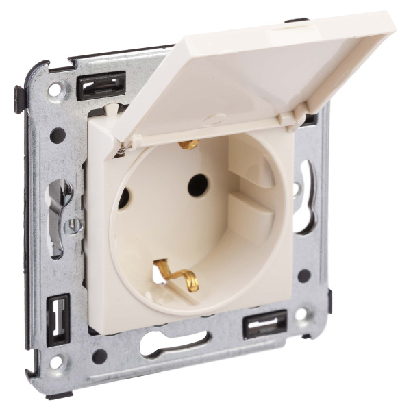 Розетка с крышкой в стену, 2P+E, с з/ш, "Avanti", "Ванильная дымка" DKC