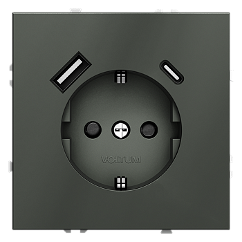 Розетка встраиваемая Voltum S70 с заземлением и защитными шторками, 16А, с USB, A+C, (титан)