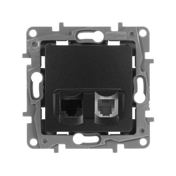 Etika Механизм розетки без лицевой панели СУ RJ45 кат. 5е + тел RJ11 . антрацит IP20 Legrand