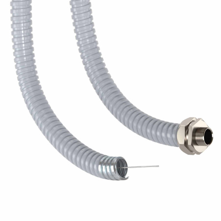 Металлорукав DN 10мм в герметичной ПВХ изоляции, Dвн 10,0 мм, Dнар 14,0, с протяжкой, 100 м, цвет серый DKC