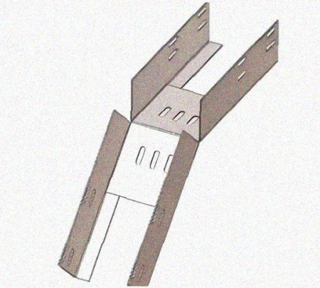 Лоток перфорированный КС 400х65-45 УТ1,5 для поворота трассы вниз на 45, оцинкованный лист S1,0