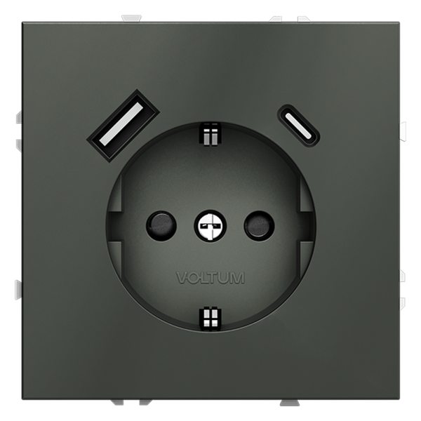 Розетка встраиваемая Voltum S70 с заземлением и защитными шторками, 16А, с USB, A+C, (титан)