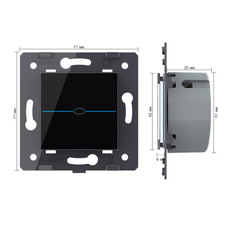 Выключатель Quadro 1 клавиша Черный (механизм) Livolo