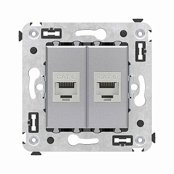 Компьютерная розетка RJ-45 без шторки в стену, кат.6 двойная экранированная, "Avanti", "Закаленная сталь" DKC