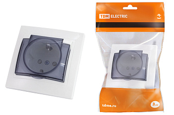 Розетка 2П+З с защ. шт. и крышкой 16А 250В IP44 белая "Таймыр" TDM