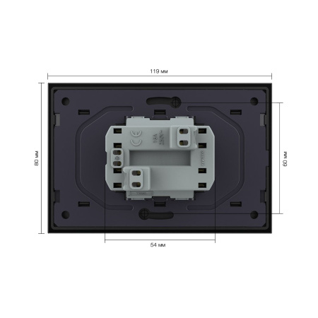 Розетка Livolo электрическая двойная 1 пост с заземлением, рамкой, защитными шторками 16A, цвет черный VL-C7CTF16A.TF16A-BP