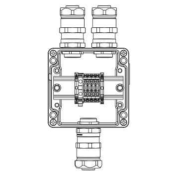 Взрывозащ. клемм. коробка из алюминия TBE-A-12-(4xCBC.4-1xTEO.4)-2x6018ANP22CKM3SB(A)(C)1Ex e IIC Т5 Gb / Ex tb IIIC T95°C Db IP66 DKC