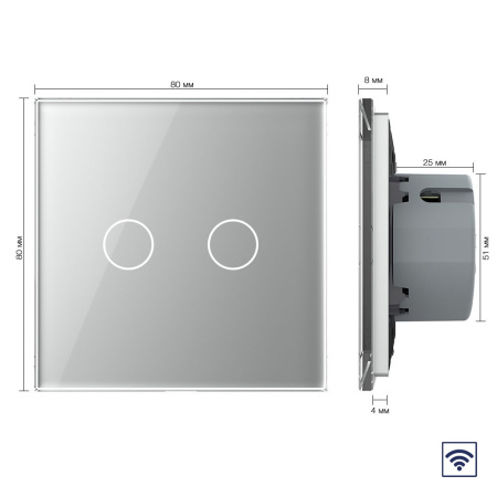 Сенсорный радиоуправляемый выключатель 2 клавиши 1 пост Серый Livolo