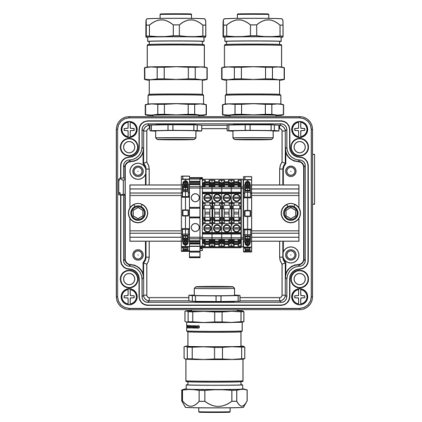 Взрывозащ. клемм. коробка из алюминия TBE-A-12-(4xCBC.4-1xTEO.4)-2x6018ANP22CKM3SB(A)(C)1Ex e IIC Т5 Gb / Ex tb IIIC T95°C Db IP66 DKC
