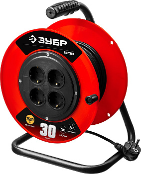 Удлинитель на катушке ПВС 3х0.75 30м 2200Вт, ПВС 307 ЗУБР