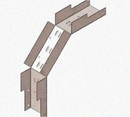 Лоток замковый перфорированный КСЗ 400х65-90 УТ1,5 для поворота трассы вниз на 90, горячее цинкование S1,2