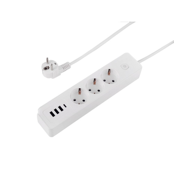 Удлинитель Power Strip USB Extended 3 Euro 16А, 4 USB 3A+C с блоком 5В/3.4А, кабель 1,4м RocketSocket, цвет белый