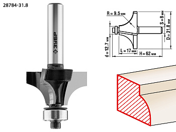31,8x17мм, радиус 9.5мм, фреза кромочная калевочная №1 ЗУБР