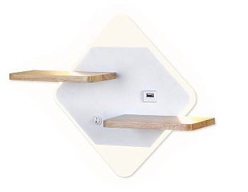 Настенный светодиодный светильник с выключателем, USB и полкой FW100 WH/WD белое/дерево LED 3000K/4200K/6400K 12W 340*250*105 Ambrella Light