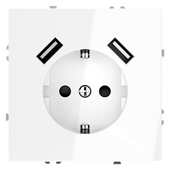 Розетка встраиваемая Voltum S70 с заземлением и защитными шторками, 16А, с USB, A+A, (белый глянцевый)