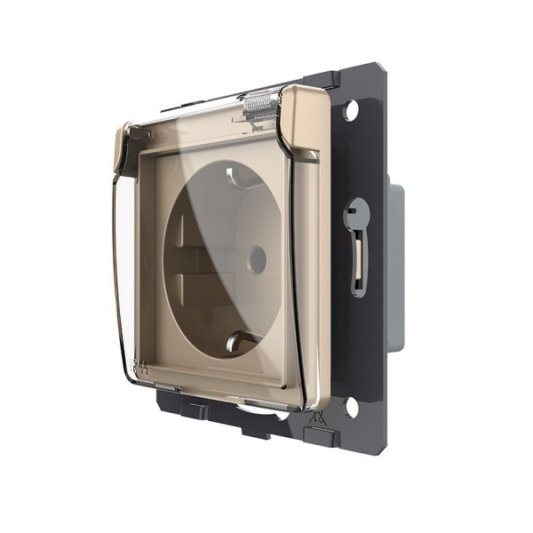 Розетка с заземлением защитными шторками водонепроницаемой крышкой золотая (механизм) Livolo