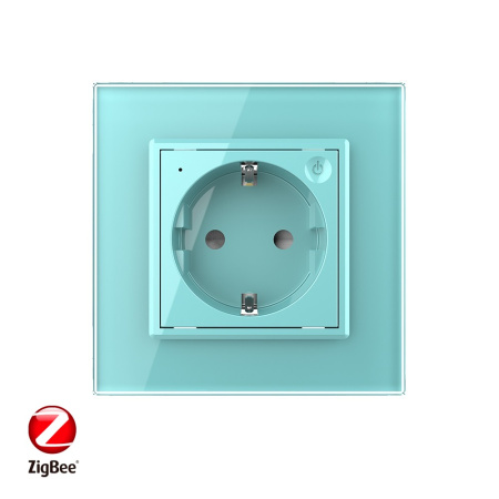 Розетка электрическая ZigBee (Wi-Fi) с заземлением защитными шторками 16A 1 пост Зеленая Livolo