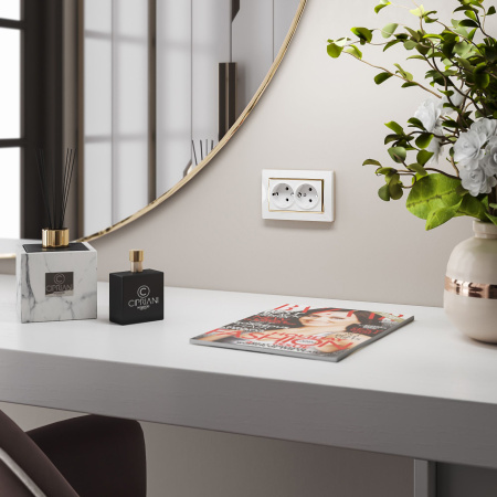 Встраиваемые механизмы Розетка СУ 2 мест. с з/з 16А Белый IP20 Werkel