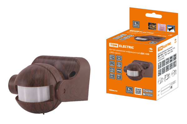 Датчик движения настенный ДДС-02В (1100Вт, 5-480с, 6м, 5+Лк, 180гр, IP44), "ЭКО" венге TDM