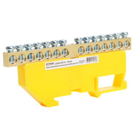 Шина "PE" на изоляторе STEKKER 6*9 на DIN-рейку 14 выводов, желтый, LD555-69-14