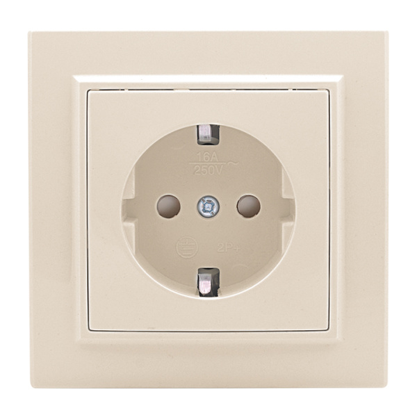 Минск Розетка 1-мест, СП с/з 16А бежевый с защ, штор, EKF