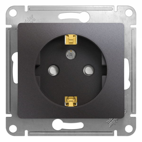 GLOSSA  Механизм розетки без лицевой панели СУ 1-м.с зазем.со шторками 16А графит IP20 (уп.5шт) Schneider Electric