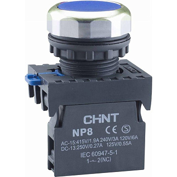 Кнопка упр. NP8-10BN/6 без подсветки, самовозв., синий 1НО, IP65 (R) CHINT