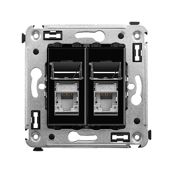Компьютерная розетка RJ-45 в стену, кат.5e двойная экранированная,"Avanti", "Черный квадрат" DKC