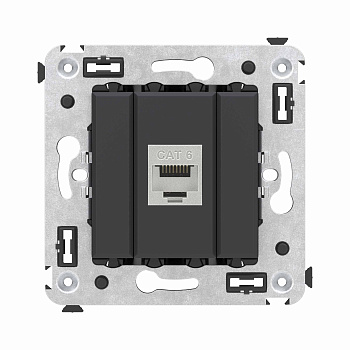 Компьютерная розетка RJ-45 без шторки в стену, кат.6 одинарная экранированная, "Avanti", "Черный матовый" DKC