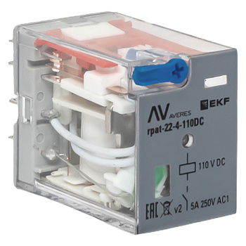 Реле промежуточное с кнопкой и мех.индикацией RPAt 22/4 5A 110В DC AVERES EKF