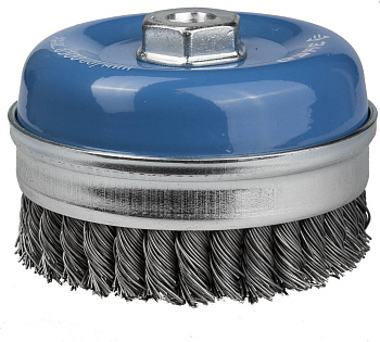 ЭКСПЕРТ. Щетка чашечная усиленная для УШМ, плетеные пучки стальной проволоки 0,8мм, 120ммхМ14 ЗУБР