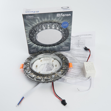 Светильник встр. с белой LED подсветкой 4000К Feron CD4045 потолочный GX53 без лампы, серый, хром