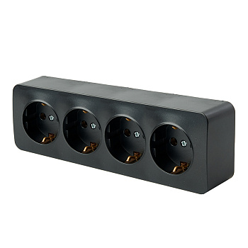 Розетка 4-местная с/з открытой установки, STEKKER, 250В, 16А, IP20, серия София, черный матовый, MST16-14-05