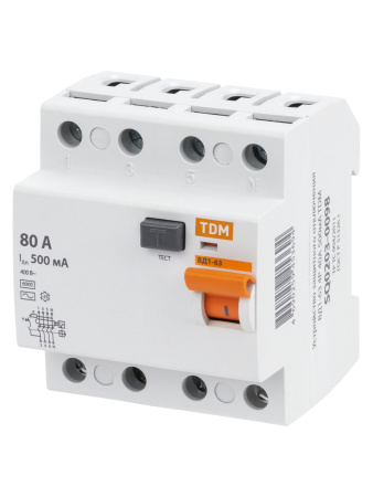 Устройство защитного отключения УЗО ВД1-63 4П 80А 500мА TDM