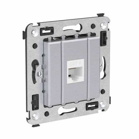 Компьютерная розетка RJ-45 без шторки в стену, кат.6 одинарная, "Avanti", "Закаленная сталь" DKC