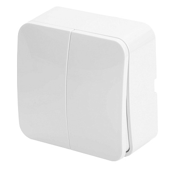 Выключатель открытой установки 2-клавишный, STEKKER, 250В, 10А, IP20, серия София, белый, MSW10-20-01