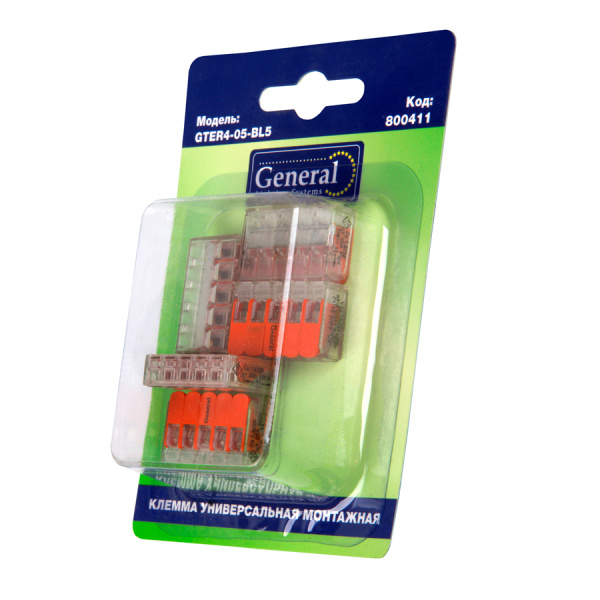 GTER4-05-BL5 Клемма универсальная монтажная 5-проводная, прозрачная компактная, блистер 5шт General