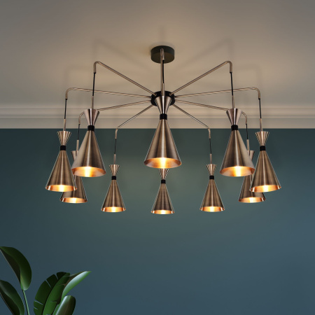 Люстра в стиле лофт 10*E14 60Вт латунь, черный IP20 Glustin (316/10 латунь / черный) Bogate's