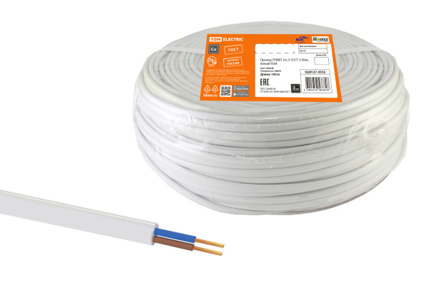 Провод ПГВВП 2х1,5 ГОСТ (100м), белый TDM