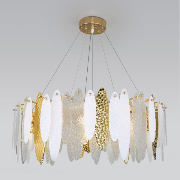 Подвесная люстра с фактурным стеклом 10*E14 60Вт золотой IP20 Canaria (326/10 золото) Bogate's