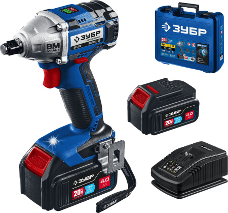 20В бесщеточный гайковерт, 2 АКБ (4Ач), в кейсе, Профессионал. GB-250-42 ЗУБР