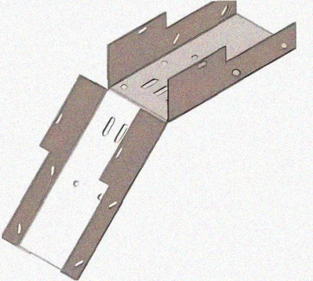 Лоток замковый перфорированный КСЗ 100х65-45 УХЛ1 для поворота трассы вниз на 45, оцинкованный лист S1,5