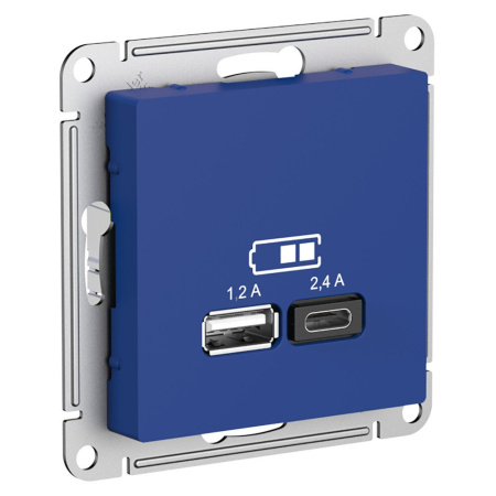 ATLASDESIGN Розетка USB A+C 2-местная (2.4А и 1.2А), аквамарин Schneider Electric ATLASDESIGN Розетка USB A+C 2-местная (2.4А и 1.2А), аквамарин Schneider Electric